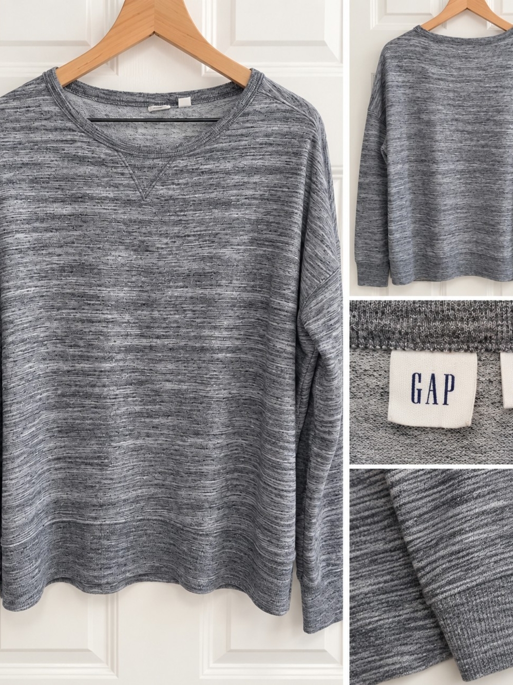 GAP Gray Marled Oversized Crewneck Sweatshirt Pullover Size L